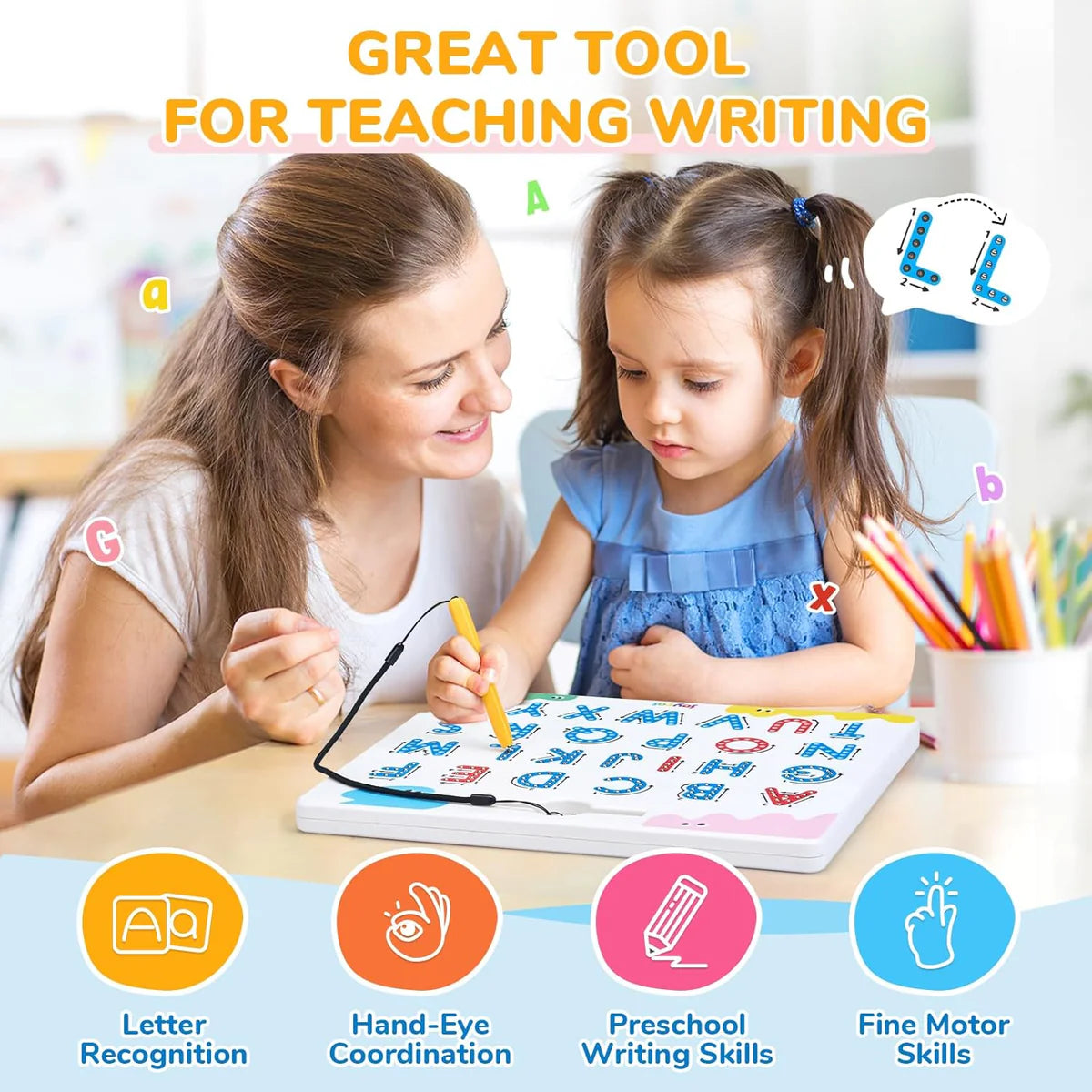 Magnetic Letter Tracing Board – Double-Sided ABC and 123 Sensory Toy
