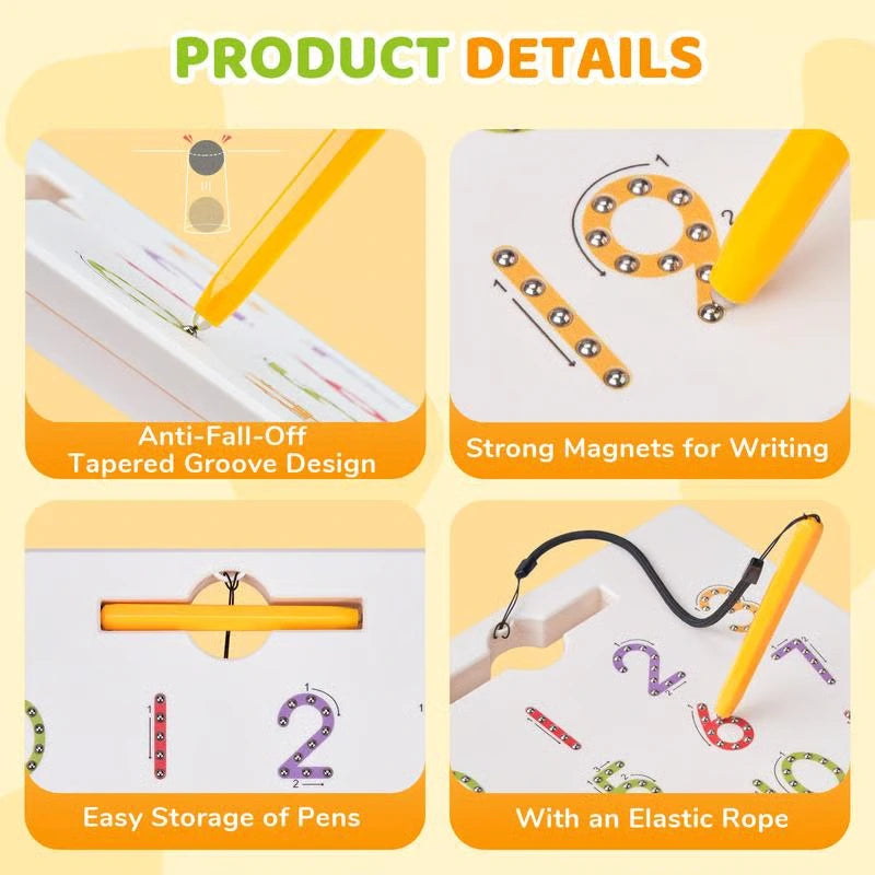 Magnetic Letter Tracing Board – Double-Sided  ABC and 123 Sensory Toy