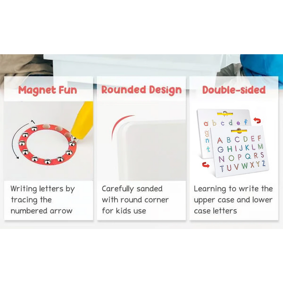 Magnetic Letter Tracing Board – Double-Sided  ABC and 123 Sensory Toy