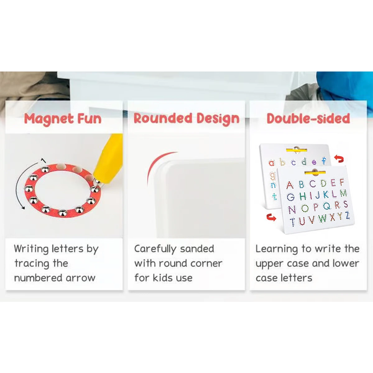 Magnetic Letter Tracing Board – Double-Sided  ABC and 123 Sensory Toy