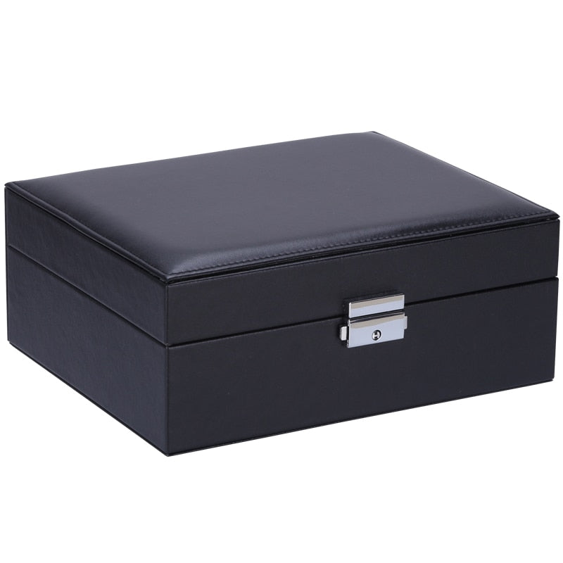 Premium Leather Jewelry Box Double Layer Storage