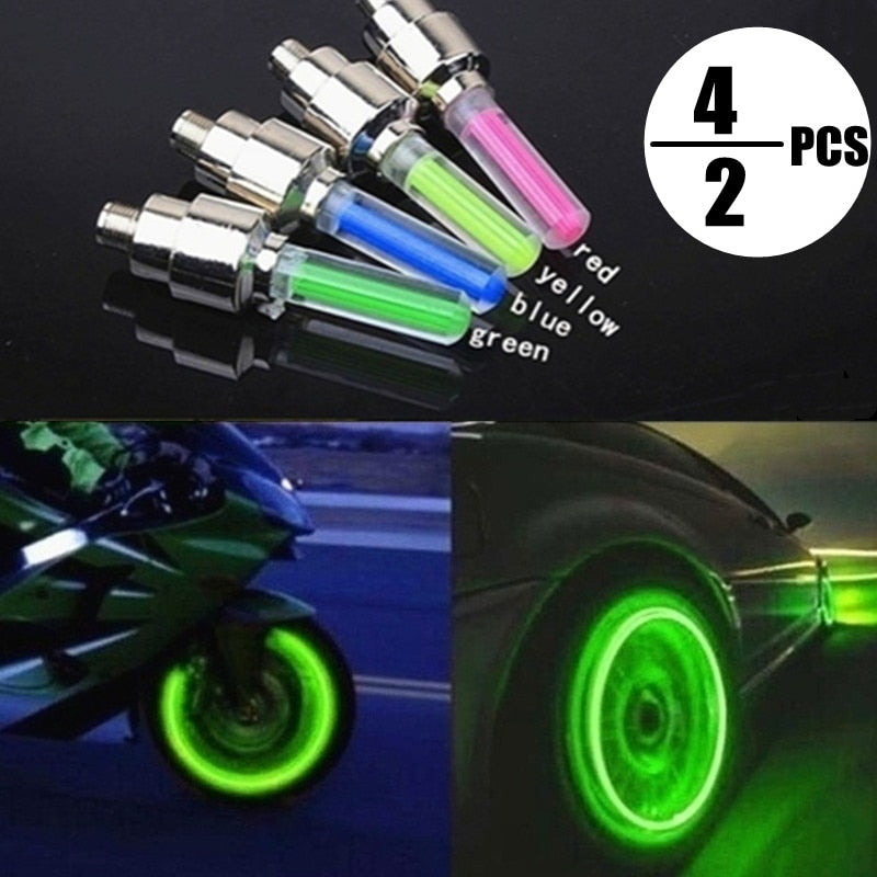 2 Pcs Car Wheel LED Light, Motorcycle Bike Tire Vale Cap